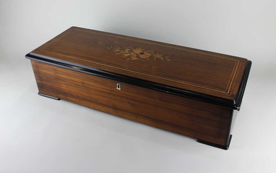 A 19th century Swiss rosewood and marquetry inlaid music box by Nicole Freres