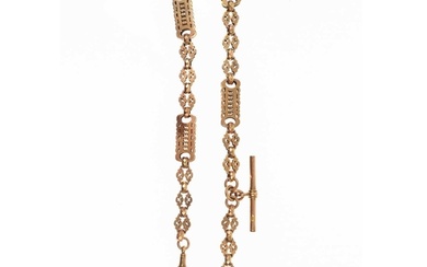 A 9ct rose gold fancy link Albert watch chain with George II...