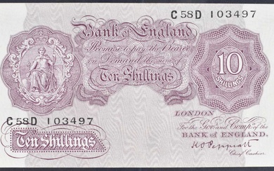 A Bank of England, Ten Shillings, Series "A" Britannia Issue banknote (October 1940).