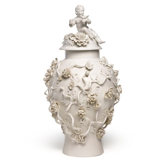 A Berlin (Wegely) white porcelain baluster vase and cover, 1751-7