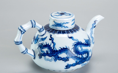 A Blue and White Porcelain Lidded Teapot, China, Qing Dynasty,...