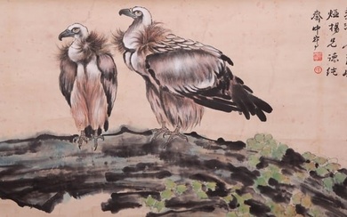 A CHINESE EAGLE PAINTING ON PAPER, HANGING SCROLL, XU BEIHONG MARK