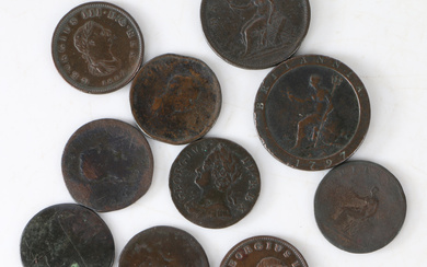 A COLLECTION OF GEORGE II AND LATER PENNIES AND HALF PENNIES (10).