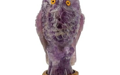 A Carved Amethyst Figure of an Owl Height 13 1/2 x