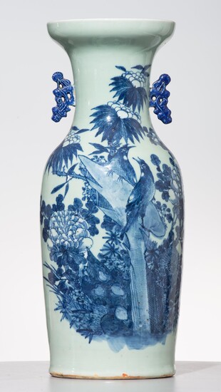 A Chinese blue and white on celadon ground vase, late 19thC, H 57,5 cm