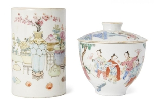 A Chinese porcelain famille rose bowl and...