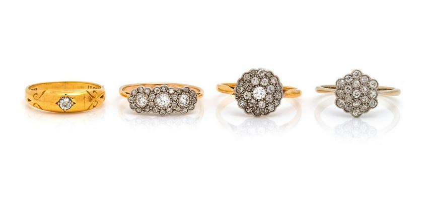 A Collection of Yellow Gold and Diamond Rings