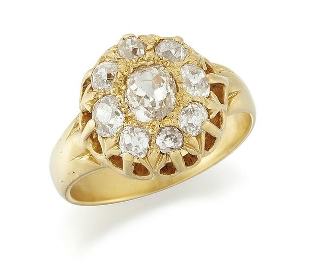 A DIAMOND CLUSTER RING, an old-cut diamond within a