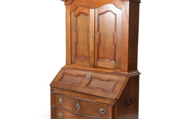 A Danish mid 18th century Baroque bureau of oak, front with two...