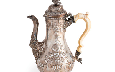 A GEORGE III SILVER AND IVORY COFFEE-POT, LONDON, 1764, MARKS OF J. MARSH; DEFECTS