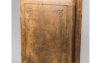 A GIGANTIC ANTIQUE LEATHER-BOUND BOOK BOX. (h 64cm x w 51cm ...