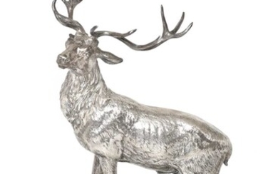 A German Silver Model of a Twelve Point Royal Stag Probably by Neresheimer, Hanau, With English Import Marks for Berthold Hermann Muller, London, 1913