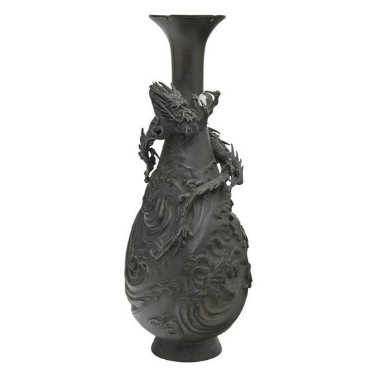 A Japanese Bronze Dragon Vase with Rock Crystal Sphere