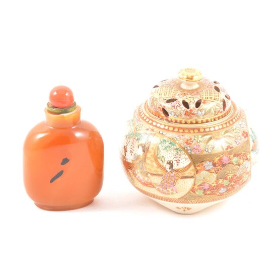 A Japanese Satsuma pot pourri vase and a perfume bottle.