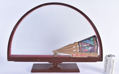 A LARGE 19TH CENTURY CHINESE FRAMED SANDALWOOD FAN Qing. 40 cm wide extended.