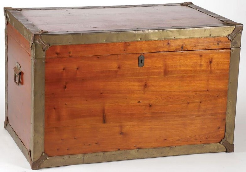 A LARGE BRASS MOUNTED CEDAR CHEST, 19TH C
