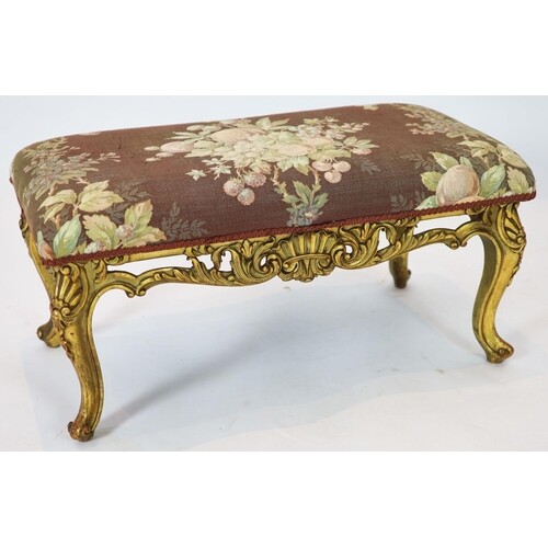A Louis XV style carved giltwood dressing stool, with a pier...