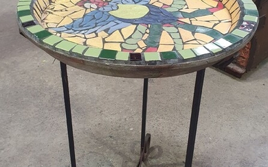A MOSAIC DISH ON STAND