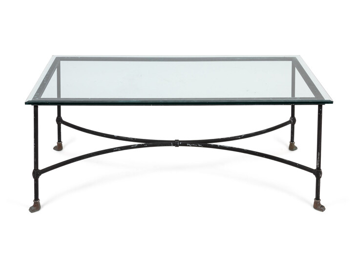 A Modern Painted Metal Glass Top Paw-Foot Low Table