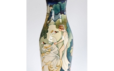 A Moorcroft Pottery Swan Lake pattern vase, tubeline decorat...