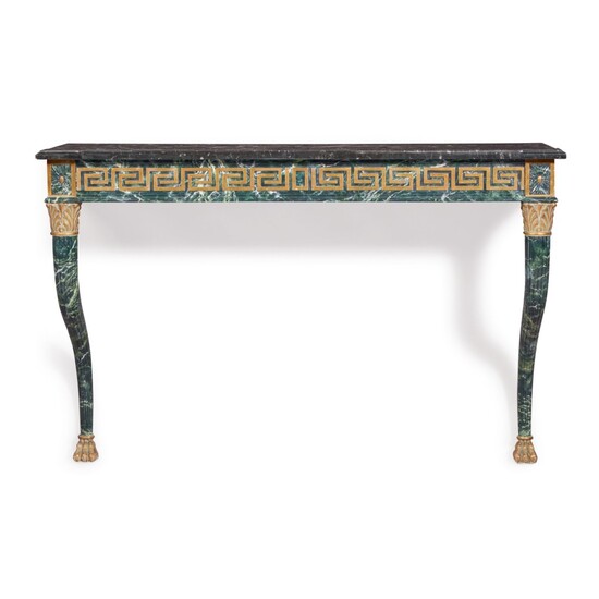 A NEOCLASSICAL STYLE PAINTED AND PARCEL GILT CONSOLE TABLE
