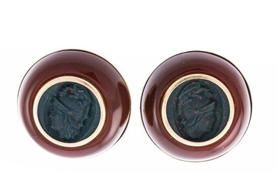 A Pair of Trianon Carnelian Bloodstone Earrings