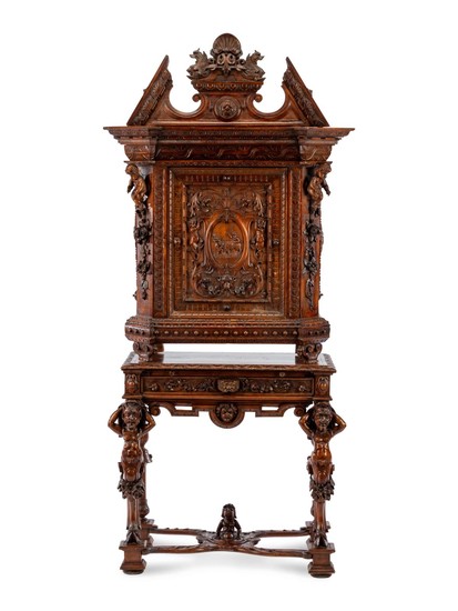 A Renaissance Revival Walnut Cabinet on Stand