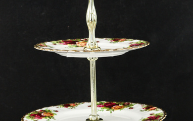 A Royal Albert Old Country Roses three tiered afternoon tray...
