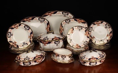 A Royal Crown Derby Osmaston Road Part Dinner Service Circa 1908, with decorative borders of rusty o