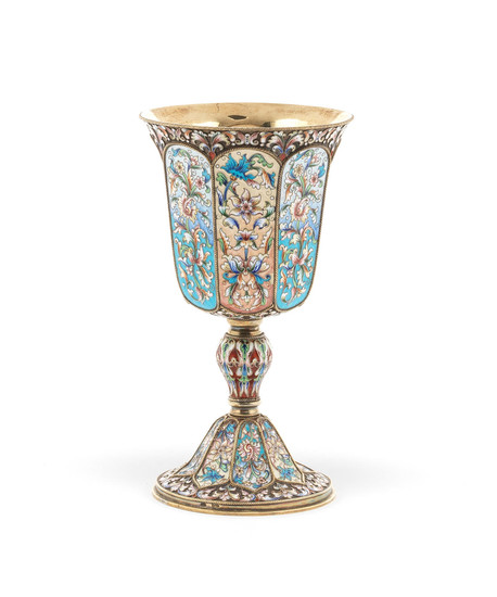 A Russian silver-gilt and enamel goblet