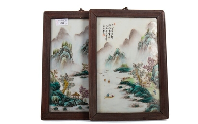 A SET OF FOUR CHINESE SHAN SHUI PORCELAIN PANELS