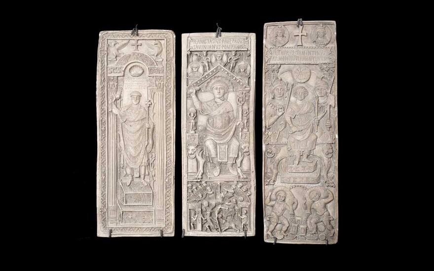 A SET OF THREE 19TH CENTURY PLASTER RELIEFS AFTER ROMAN DIPTYCHS BY FRANCHI & SON