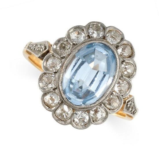 A SYNTHETIC BLUE SPINEL AND DIAMOND RING, EARLY 20TH