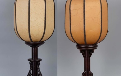 A Set of Mahogany Table Lamps from Late Qing Dynasty, 19th Century