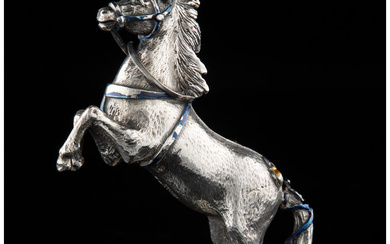 A Two-Piece Tiffany & Co. Enameled Silver Circus Horse on Platform (circa 1990)