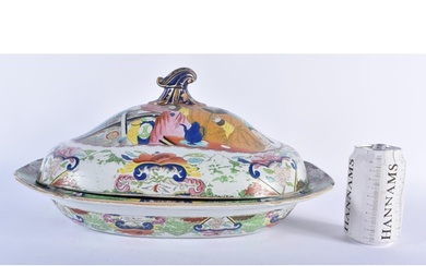 A VERY RARE LARGE 19TH CENTURY MASONS IRONSTONE TUREEN AND C...