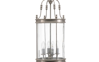 A clear-glass hanging lamp with nickel-plated frame. Electrical. Late 20th century. H....