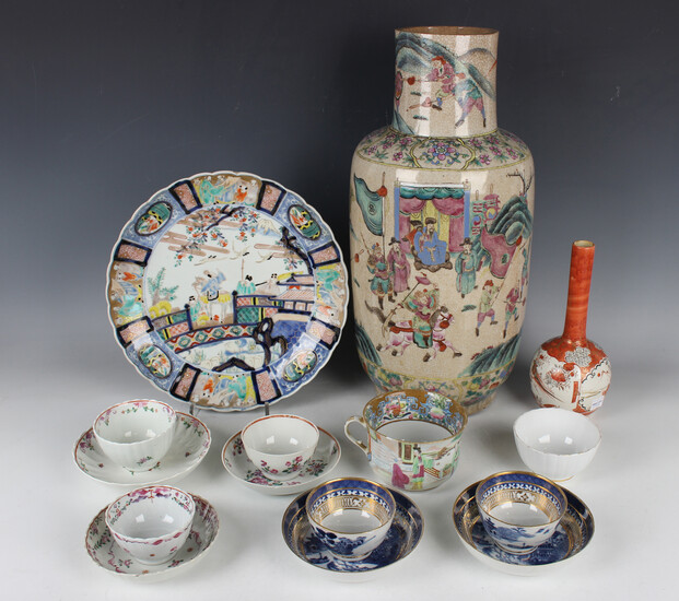 A collection of Oriental porcelain, 18th century and later, including a Chinese famille rose crackle