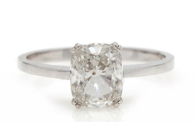 SOLD. A diamond solitaire ring set with an enhanced cushion-cut diamond weighing 1.51 ct., mounted in 18k white gold. Wesselton/IF. Size 55.5. – Bruun Rasmussen Auctioneers of Fine Art