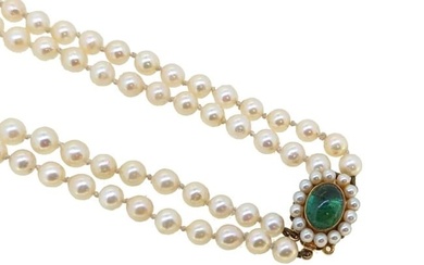 A double row pearl choker necklace