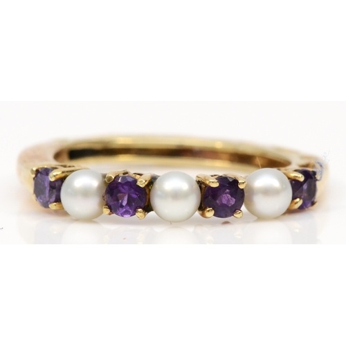 A gold amethyst and cultured pearl dress ring, marks rubbed,...
