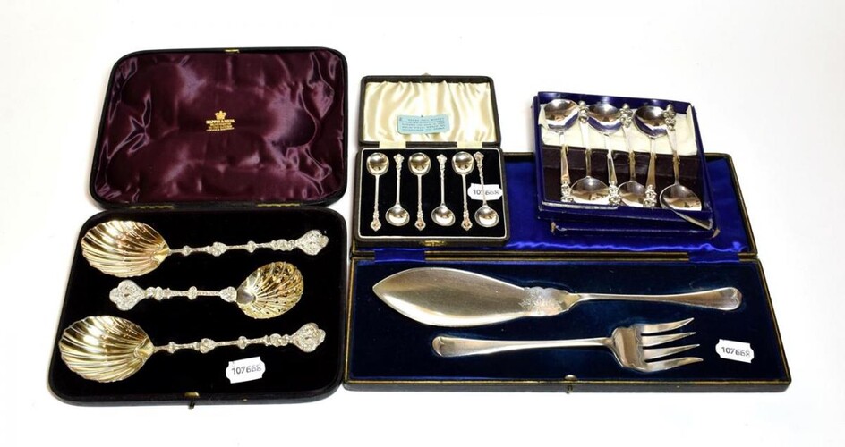 A group of silver including a cased set of six...