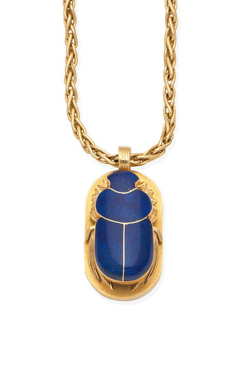 A lapis lazuli scarab pendant necklace
