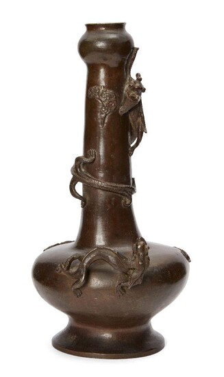 A large Chinese bronze 'garlic-head' vase, 18th/19th century, applied with...