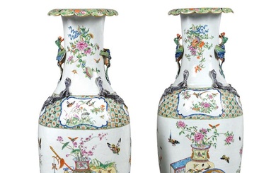 A large pair of Cantonese vases