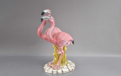 A mid-20th Century pottery model flamingo group