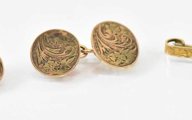 A pair of 9ct yellow gold cufflinks and a 9ct...