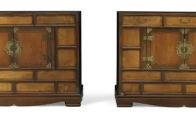 A pair of Chinese softwood cabinets Early 20th century With three frieze...