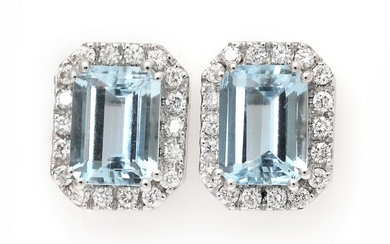 SOLD. A pair of aquamarine ear studs each set with an aquamarine encircled by diamonds, mounted in 18k white gold. (2) – Bruun Rasmussen Auctioneers of Fine Art