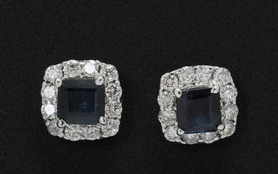 NOT SOLD. A pair of sapphire and diamond ear pendants each set with a sapphire encircled by diamonds, mounted in 14k white gold. (2) – Bruun Rasmussen Auctioneers of Fine Art